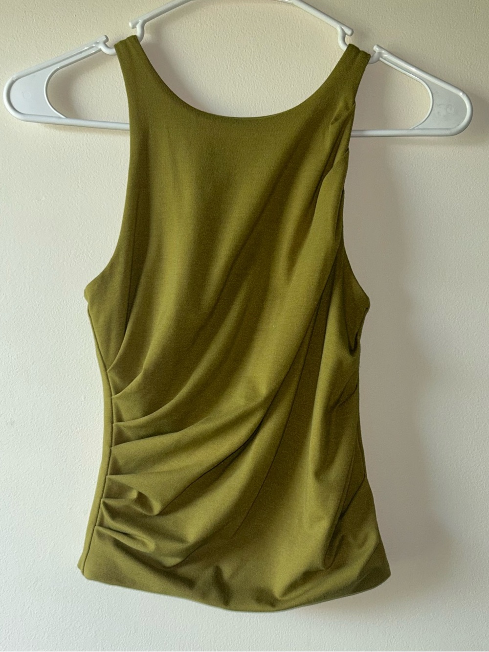 Women’s Olive Green Sleeveless Drape Tank Top Scrunch Sides Size XXS
